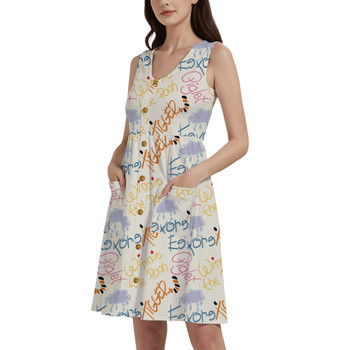 Button Front Pocket Dress - Sketched Pooh Autographs