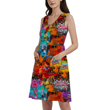 Button Front Pocket Dress - Watercolor Pixar Cars