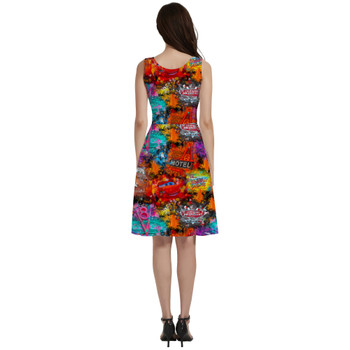 V-Neck Pocket Skater Dress - Watercolor Pixar Cars