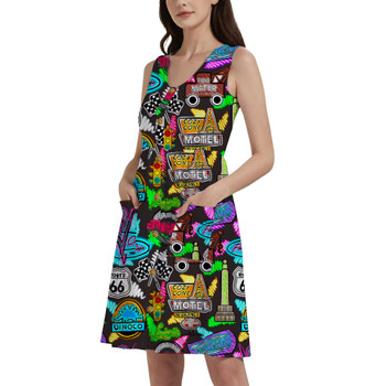 Button Front Pocket Dress - Neon Radiator Springs