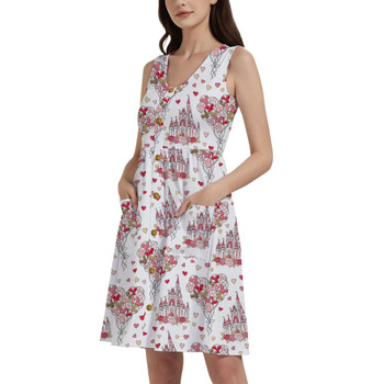 Button Front Pocket Dress - Valentine Disney Castle