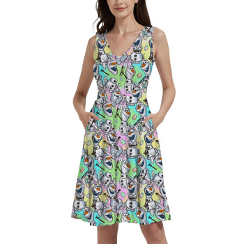 V-Neck Pocket Skater Dress - Sketched Olaf Easter