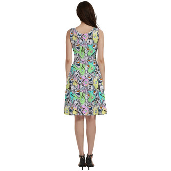 V-Neck Pocket Skater Dress - Sketched Olaf Easter