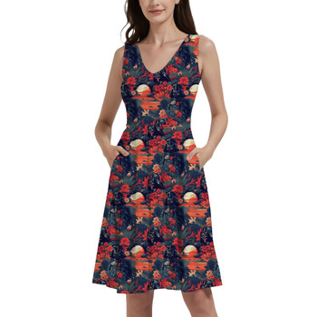 V-Neck Pocket Skater Dress - Hawaiian Darth Vader