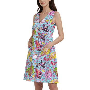 Button Front Pocket Dress - Pool Floats Princesses