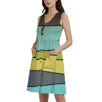 Button Front Pocket Dress - The SediMINT Avacado Wave Wall