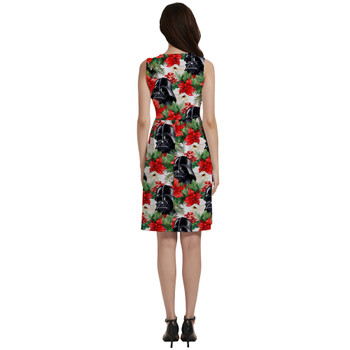 Button Front Pocket Dress - Vader Holiday Christmas Poinsettias