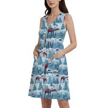 Button Front Pocket Dress - AT-AT Christmas on Hoth