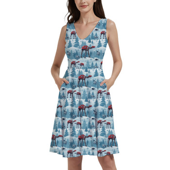 V-Neck Pocket Skater Dress - AT-AT Christmas on Hoth