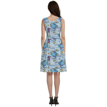 V-Neck Pocket Skater Dress - Whimsical Genie and Magic Carpet