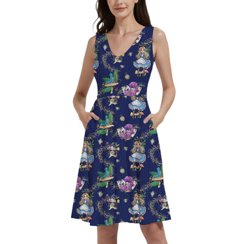 V-Neck Pocket Skater Dress - Whimsical Wonderland