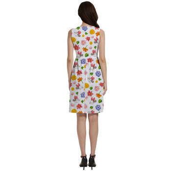 Button Front Pocket Dress - White Floral Mickey & Minnie