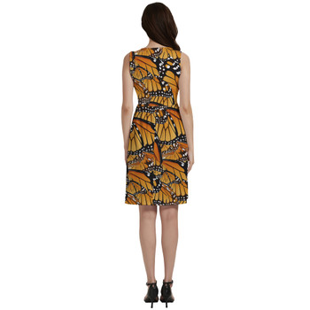 Button Front Pocket Dress - Animal Print - Monarch Butterfly