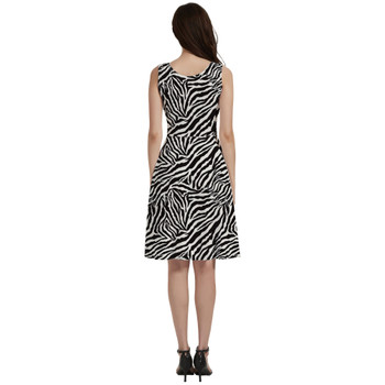 V-Neck Pocket Skater Dress - Animal Print - Zebra