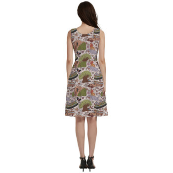 V-Neck Pocket Skater Dress - Hand Drawn Animal Kingdom