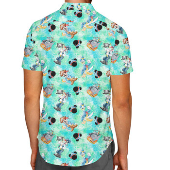 Men's Button Down Short Sleeve Shirt - Mickey Donald Goofy Pirate Crew