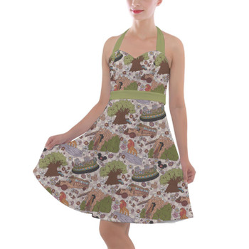 Halter Vintage Style Dress - Hand Drawn Animal Kingdom