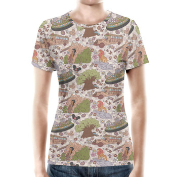 Women's Cotton Blend T-Shirt - Hand Drawn Animal Kingdom