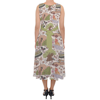 Belted Chiffon Midi Dress - Hand Drawn Animal Kingdom