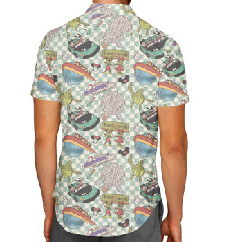 Men's Button Down Short Sleeve Shirt - Hand Drawn Epcot