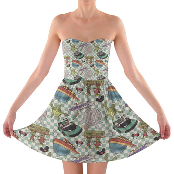 Sweetheart Strapless Skater Dress - Hand Drawn Epcot