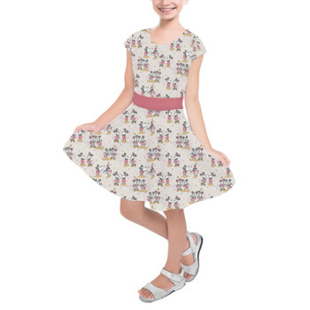 Girls Short Sleeve Skater Dress - Retro Mickey & Minnie