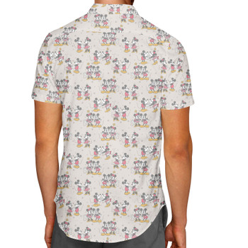 Men's Button Down Short Sleeve Shirt - Retro Mickey & Minnie