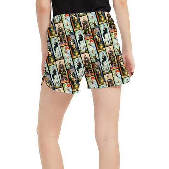 Women's Run Shorts with Pockets - Haunted Mansion Stretch Paintings