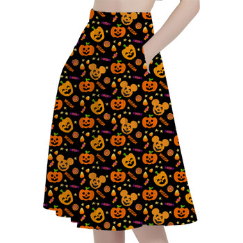 A-Line Pocket Skirt - Halloween Mickey Pumpkins