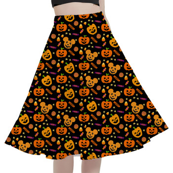 A-Line Pocket Skirt - Halloween Mickey Pumpkins