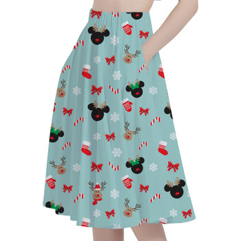 A-Line Pocket Skirt - Christmas Mickey & Minnie Reindeers