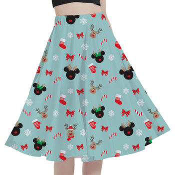 A-Line Pocket Skirt - Christmas Mickey & Minnie Reindeers