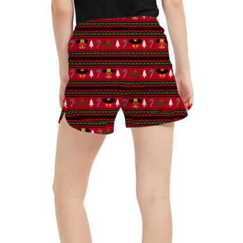 Women's Run Shorts with Pockets - Christmas Mickey & Minnie Sweater Pattern