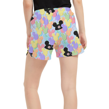 Women's Run Shorts with Pockets - Pastel Mickey Ears Balloons Disney Inspired