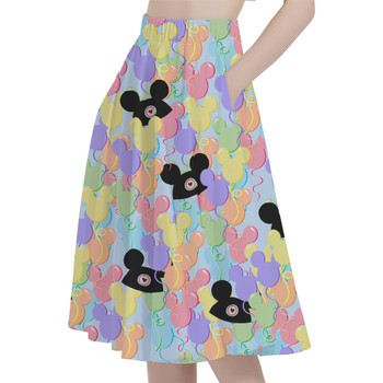 A-Line Pocket Skirt - Pastel Mickey Ears Balloons Disney Inspired