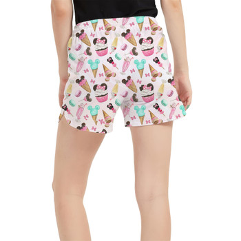 Women's Run Shorts with Pockets - Mouse Ears Snacks in Pastel Watercolor