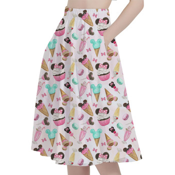 A-Line Pocket Skirt - Mouse Ears Snacks in Pastel Watercolor