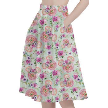 A-Line Pocket Skirt - Peachy Floral Minnie Ears