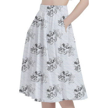 A-Line Pocket Skirt - Sketch of Steamboat Mickey