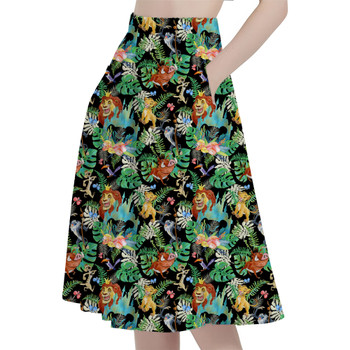 A-Line Pocket Skirt - Watercolor Lion King Jungle