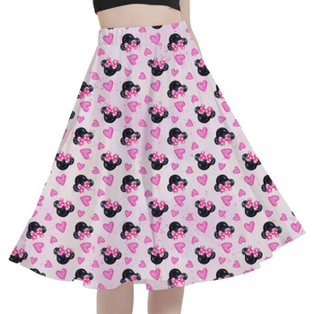 A-Line Pocket Skirt - Watercolor Minnie Mouse In Pink