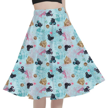 A-Line Pocket Skirt - Watercolor Minnie Mermaids