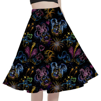 A-Line Pocket Skirt - Mickey and Minnie's Love in the Sky