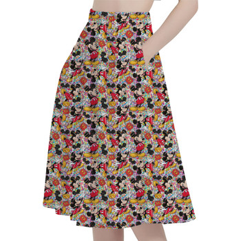 A-Line Pocket Skirt - Mickey Mouse Sketched