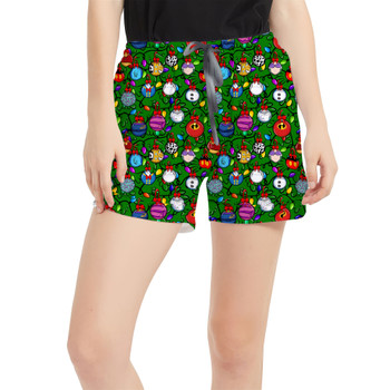 Women's Run Shorts with Pockets - Disney Christmas Baubles on Green