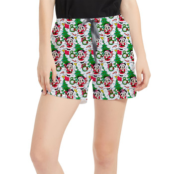 Women's Run Shorts with Pockets - Santa Minnie Mouse