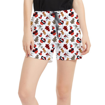 Women's Run Shorts with Pockets - Buffalo Plaid Mouse Ears Christmas