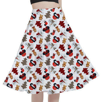A-Line Pocket Skirt - Buffalo Plaid Mouse Ears Christmas