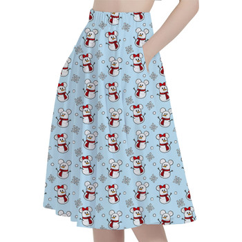 A-Line Pocket Skirt - Mickey & Minnie Snowmen