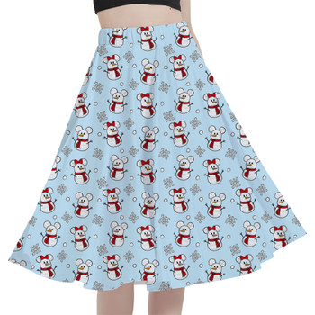 A-Line Pocket Skirt - Mickey & Minnie Snowmen